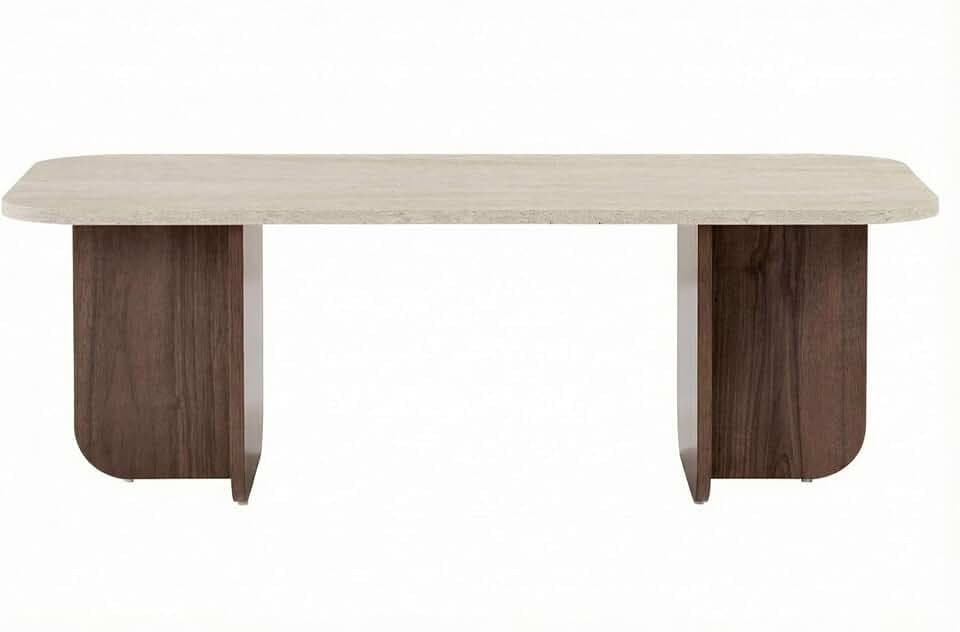 Hanah Home Stilvoller Couchtisch, 120 cm breit, 41 cm hoch, 60 cm tief | 100% melaminbeschichtet, 18 mm stark | Oberfläche in Travertin- und Venezia-Walnuss-Optik, langlebig und elegant