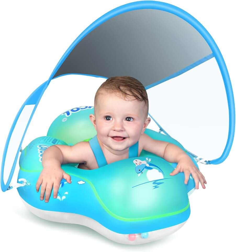 Baby Pool Float with Canopy UPF50+, 5 Point Safety Buckle for 3-36M
