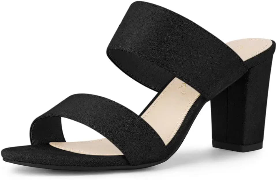 Allegra K Women's Opened Toe Block Heeled Slide Sandals