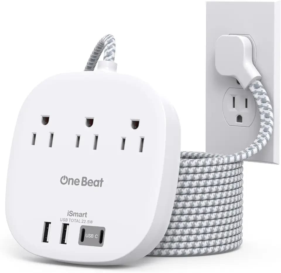 15 Ft Long Extension Cord, 22.5W/4.5A Cruise Ship Flat Plug Power Strip