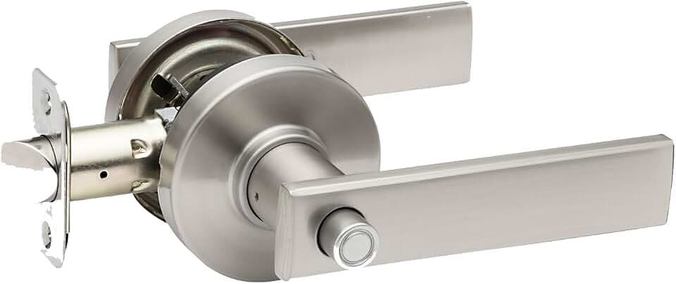 Copper Creek RL2231SS-Rnd Craftsman Push Button Privacy Remi Non-Handed Lever with Round Rosette, Satin Stainless