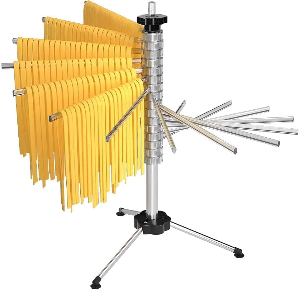 Tebery Nudeltrockner für bis zu 2,5kg Nudeln, 16 ausziehbare Sprossen, integrierter Transportierstab, faltbar - Spaghetti-Trockner, Pasta-Trockner