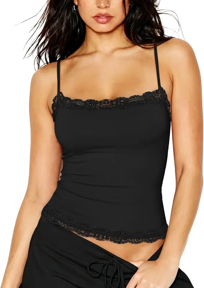SUUKSESS Women Lace Double Lined Camisole Top Spaghetti Strap Going Out Tank Top