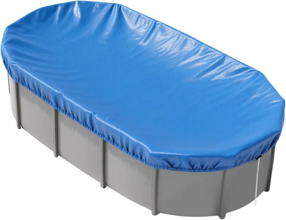 16x10 FT Oval Pool Cover for Above Ground Pools,Solar Oval Pool Cover Protector with Drawstring for Cold and UV Resistant,Dustproof -All-Weather Protection(Blue)