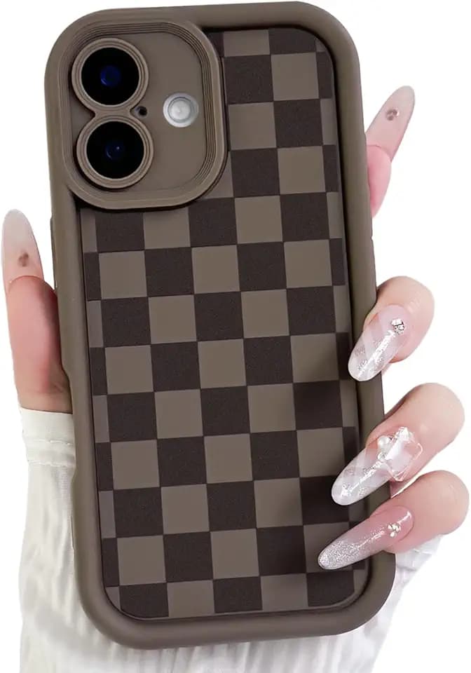 Lovmooful for iPhone 16 Plus Case Cute Checkerboard Plaid-Brown