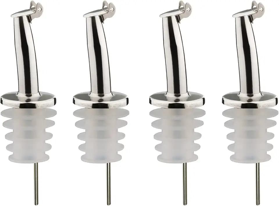 Westmark 4 Spirituosen-/Öl-Ausgießer für Flaschen, mit Kläppchen, mit Luftröhrchen, Metall/rostfreier Edelstahl, Silikonkorken, Inox Gastro, Silber, 468322E3