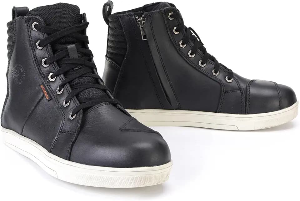 Milwaukee Leather MBM9114 Men's Black Waterproof Leather Street Riding Shoes with Shift Protection and Ankle Support