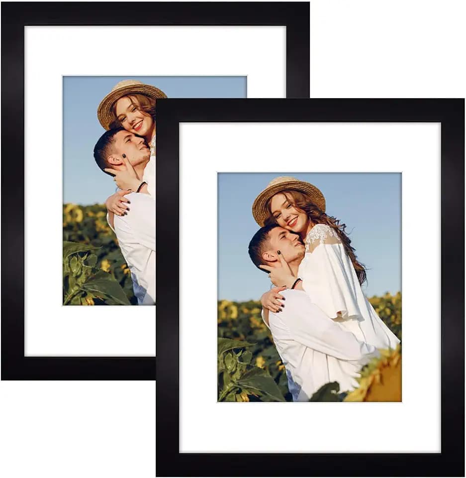 Golden State Art 11x14 Picture Frame Black,Solid Wood&Real Glass,Mat 8x10