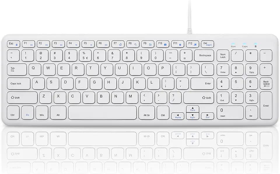 Perixx PERIBOARD-213W Wired Quiet USB Scissor Keyboard - 14.45x4.76x0.70 Inches - Compact Design with Number Pad - White - US English (PERIBOARD-213US)