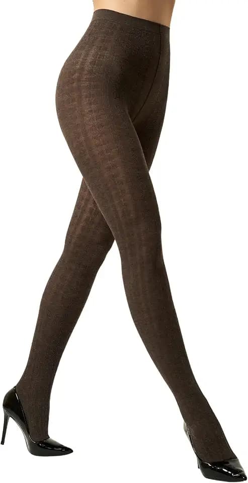 MANZI Cable Ribbed Knit Tights for Women Opaque Cozy Warm Sweater Tights