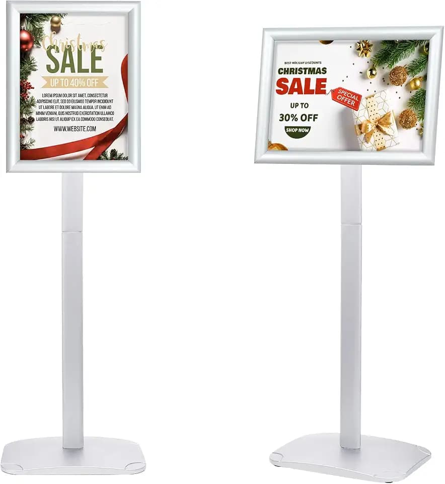 Infoständer DIN A4, Plakatständer mit stabiler Basis, bodenstehender Posterständer für Menü/Mitteilungen/Display, Outdoor-Willkommensschild-Halter, Ständer für Plakate und Werbung, Silber