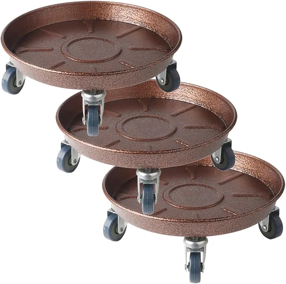 14" Heavy Duty Plant Dolly with Wheels, 280lbs Metal Rolling Plant Stand with Casters, Round Wheeled Planter Caddy Roller Base Carry Potted Tree Flower Pot for Indoor Outdoor Garden, 3 Pack, Bronze