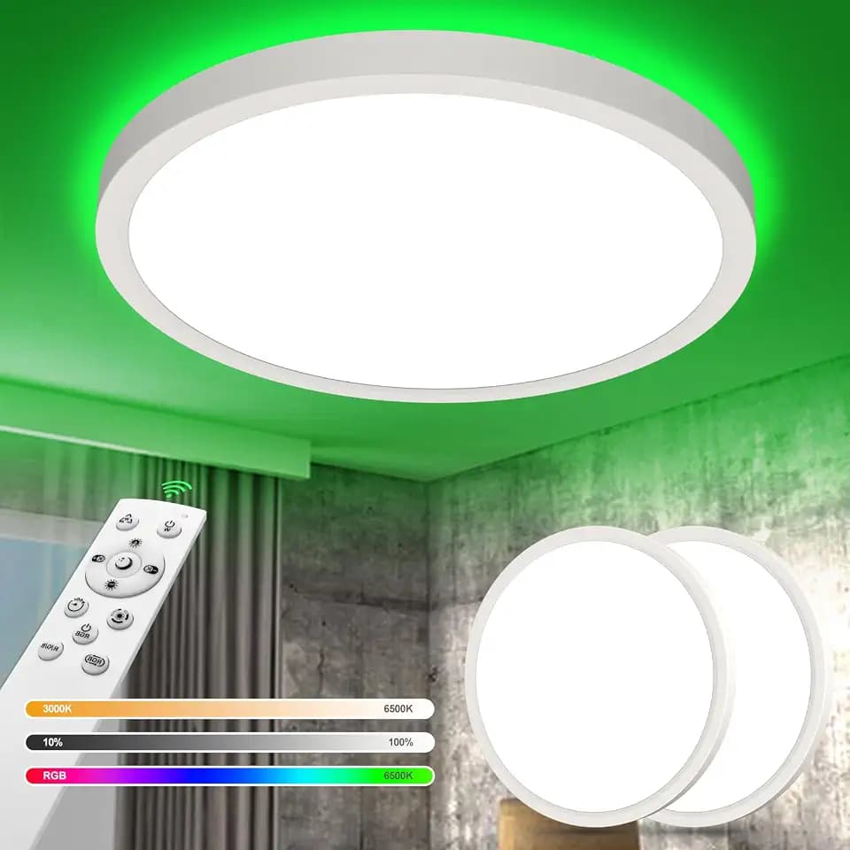 YiLaie 2 Stück RGB Deckenlampe LED Dimmbar mit Fernbedienung, 24W 30cm