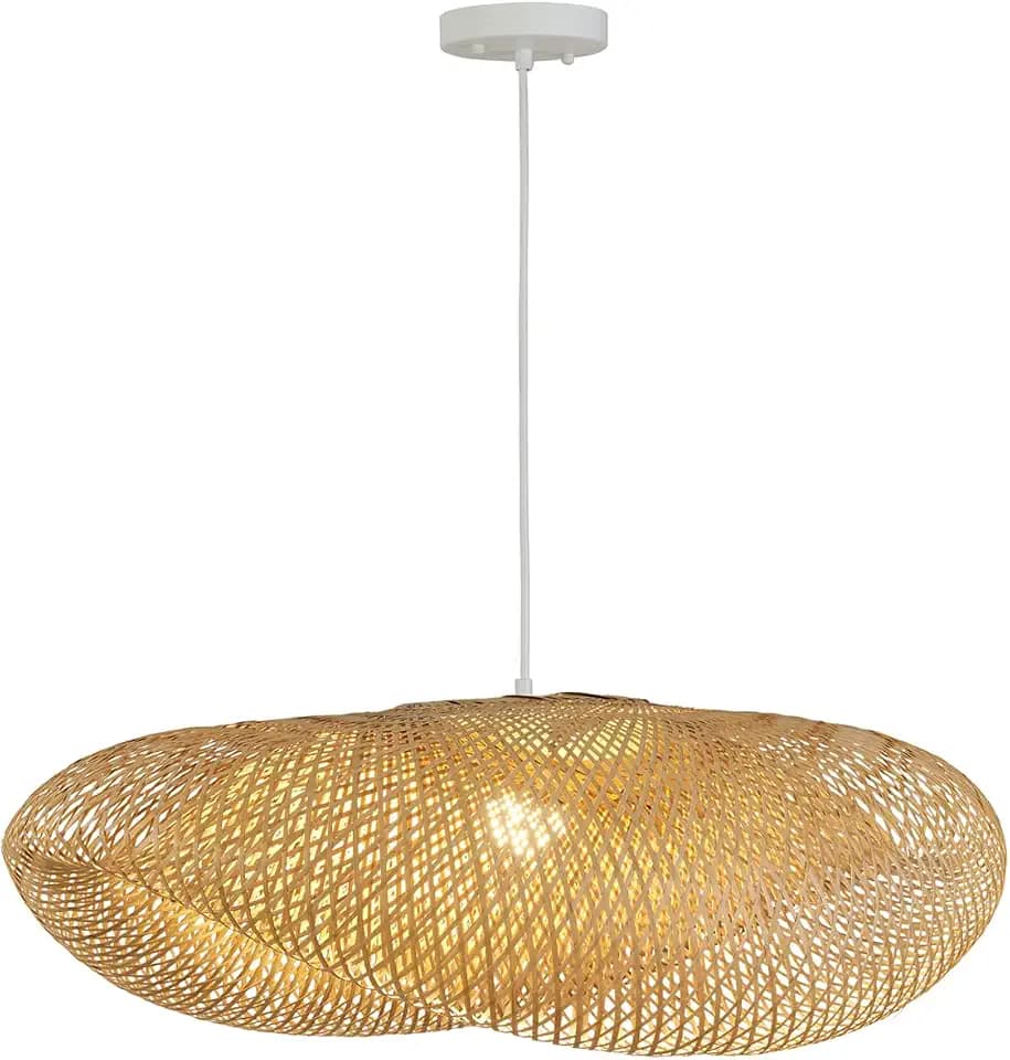 32" Rattan Chandelier Light, Hand Woven Large Boho Light Fixture, Wicker Pendant Light, Adjustable Hanging Height, 32inch Bamboo Lampshade for Dining Room Kitchen Island Living Room