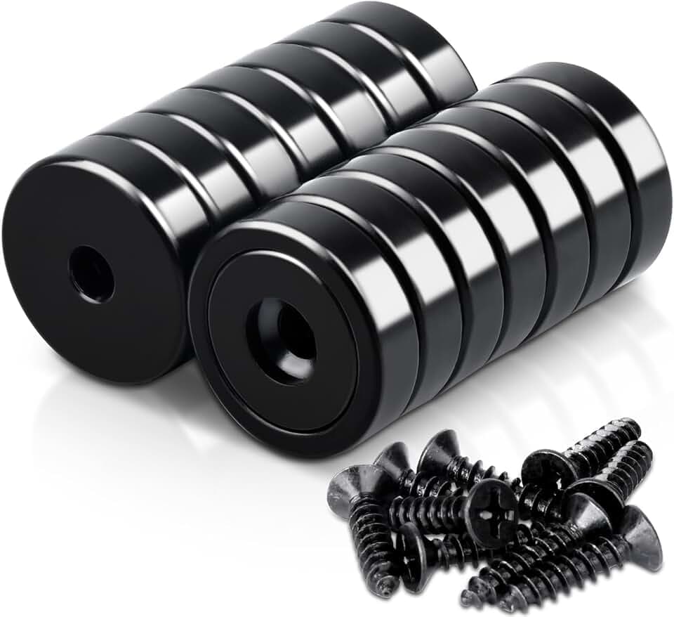 14 Stück Magnete Stark 25x7 mm Schwarz, Neodym Magnete Extra Stark 30 KG Kraft mit Loch und Kapsel Magnete Stark für Küchen, Badezimmer, Büros, Lager