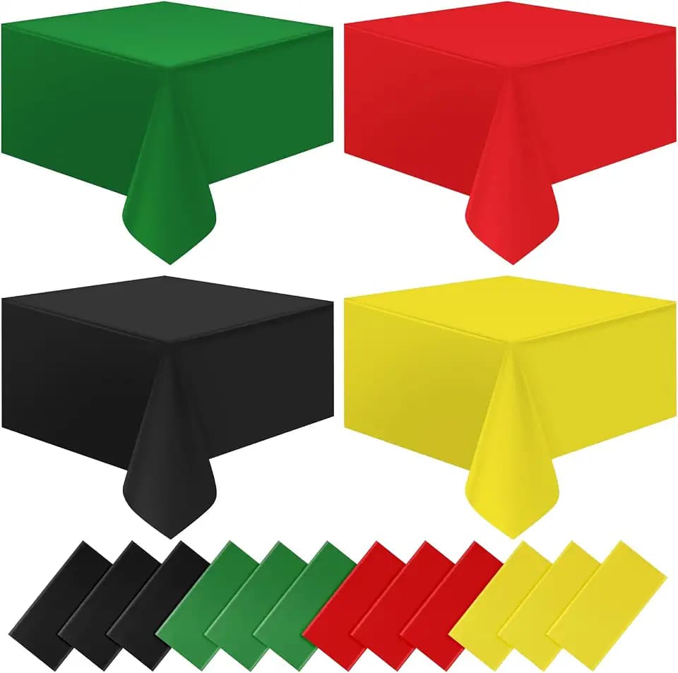 MASHAN 12Pcs Red Green Yellow Black Plastic Tablecloths, Disposable Rectangle Table Covers for Kwanzaa Black History Month Juneteenth African American Festival Holiday Party Decorations,108 * 54inch
