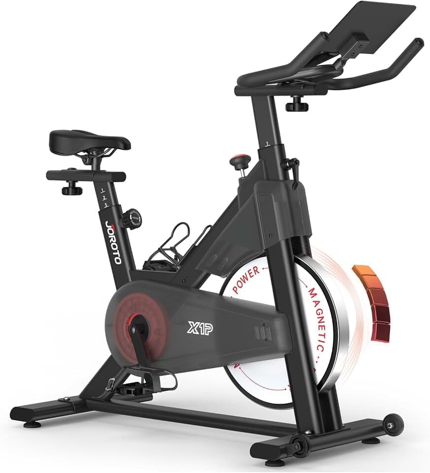 JOROTO Heimtrainer Fahrrad mit Magnetischem Widerstand, Ergometer Hometrainer mit RPM Monitor, Spezialisiertes Indoor-Cycling-Bike, 15 kg Schwungrad | Bis 150 kg | 11,8 Zoll Tablet-Halter (Schwarz)