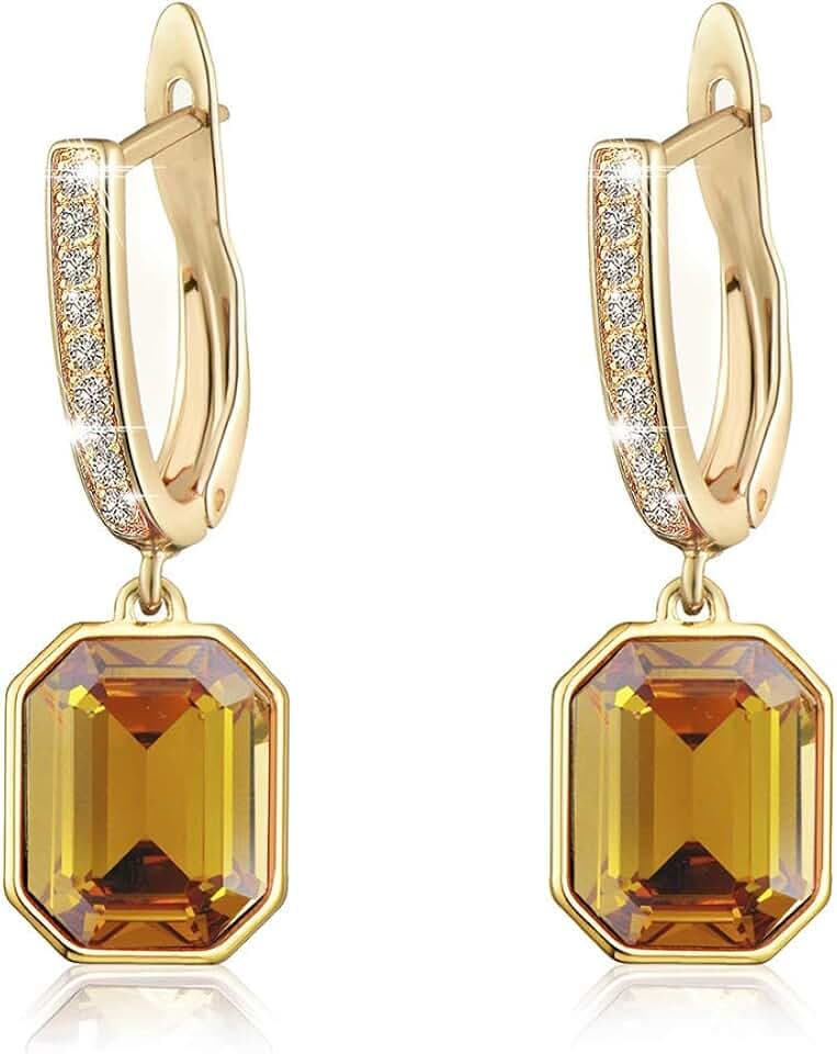 EVEVIC Austrian Crystal Octagon Drop Leverback Earrings for Women