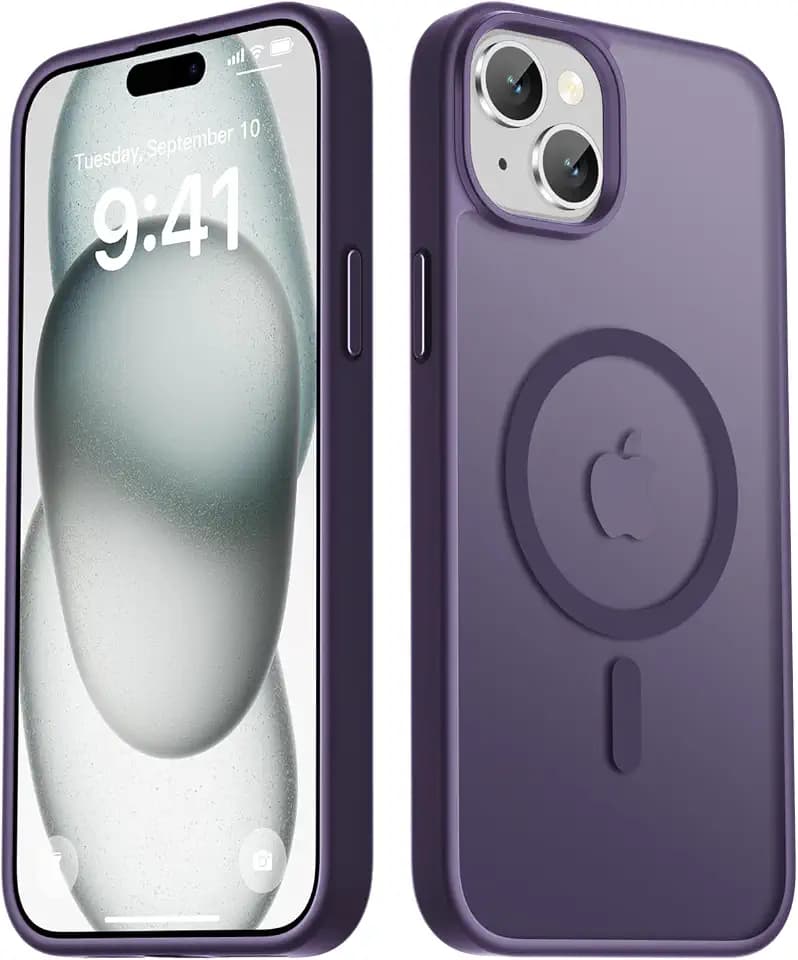 LATVIN for iPhone 15 Plus Case & iPhone 14 Plus Case, Magnetic Phone Cover, Compatible with MagSafe, Military Grade Protection, Translucent Matte Frosted Back, Purple