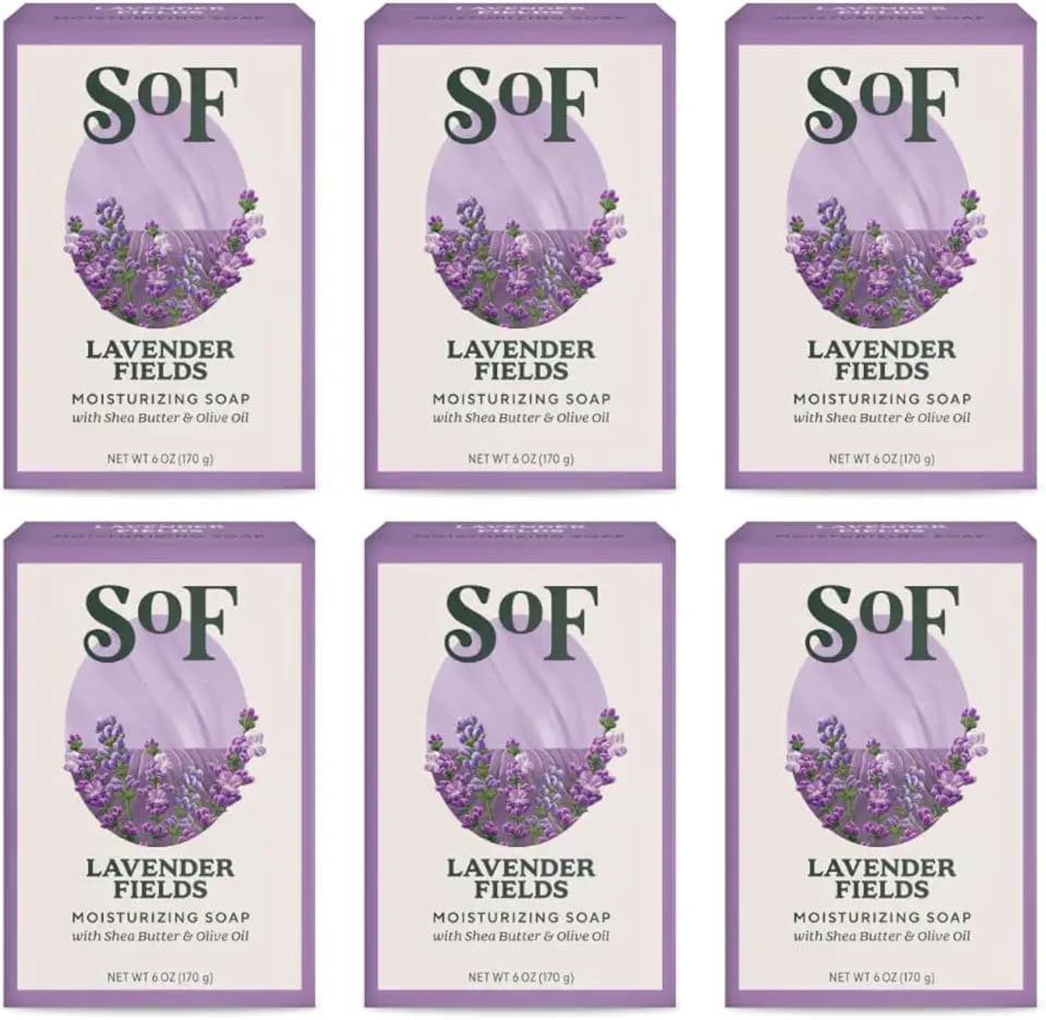 SoF Lavender Fields Moisturizing Bar Soap, Coconut Oil & Shea Butter, 6pk