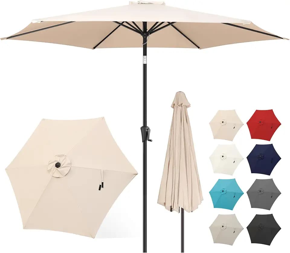 FLAME&SHADE Patio Umbrella Outdoor with Push Button Tilt, 9 ft Beige
