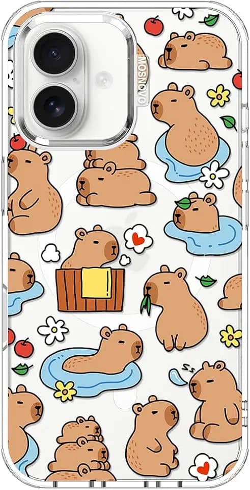 MOSNOVO for iPhone 16 Plus Case, Compatible with Magsafe, Shockproof Military-Grade Protection 6.6ft Drop Tested, Magnetic Clear Phone Case for iPhone 16 Plus, Capybara Land Design