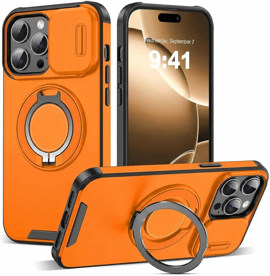 for iPhone 14 Pro Case,Orange,Slide Camera Cover,Kickstand