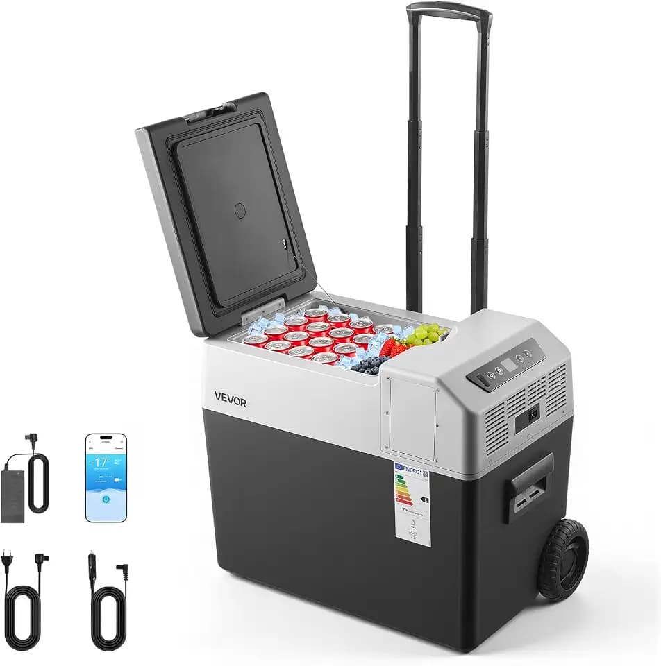 VEVOR Kompressor Kühlbox 40 L, Auto Kühlschrank mit Griff, App-Steuerung & Rädern, 12 V/24 V DC, 100–240 V AC, -22 °C bis 10 °C, Elektrische Gefrierbox für LKW, Van, RV, SUV & Camping