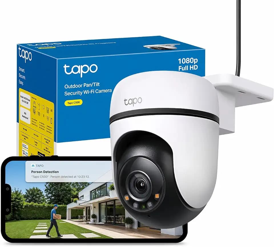 Tapo TP-Link C500 WLAN Überwachungskamera Außen, 360° Sichtbereich, 1080p Auflösung, Bewegungserkennung, Nachtsicht bis zu 30 m, Zwei-Wege-Audio, Kompatibel mit Alexa & Google