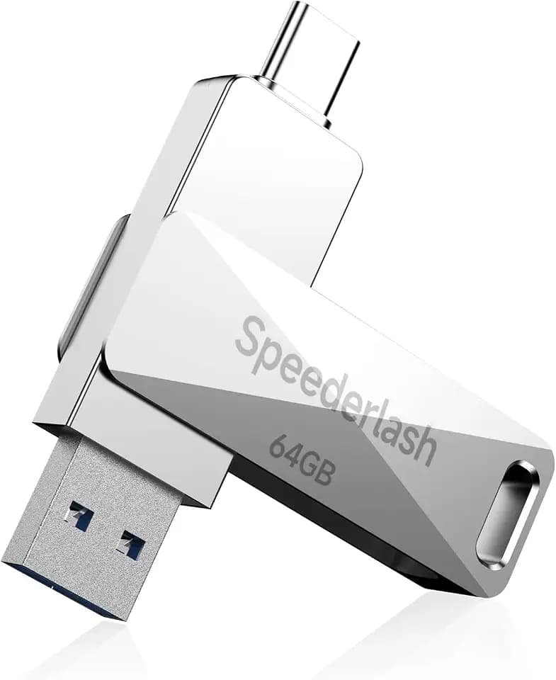 64GB USB 3.0 Flash Drive, Speederlash Dual USB A & Type-C Thumb Drive, 200MB/s Read Speed, Swivel Metal Housing 2-in-1 Memory Stick for Android Phones, Tablets, Laptops, and PCs