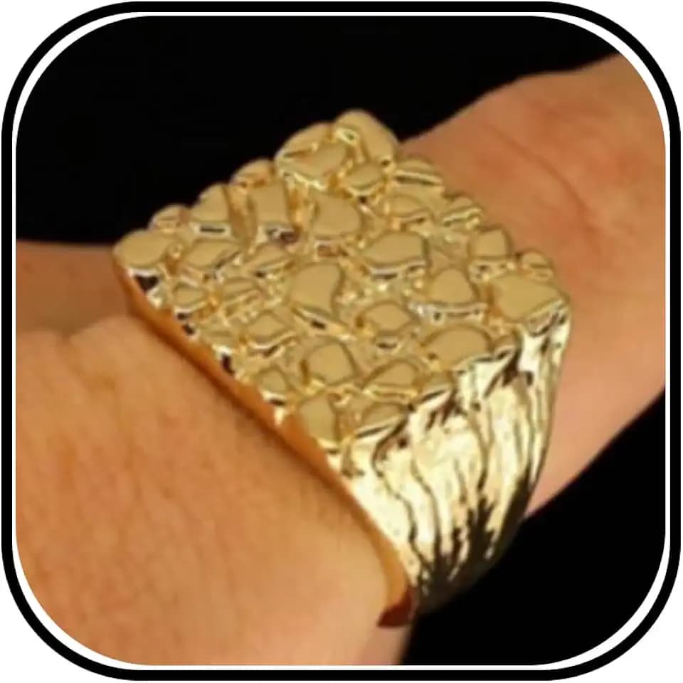 Gold Nugget Rings for Men 14k Gold Plated Yellow Pinky Pimp Iced Finger Hip Hop Style for Men