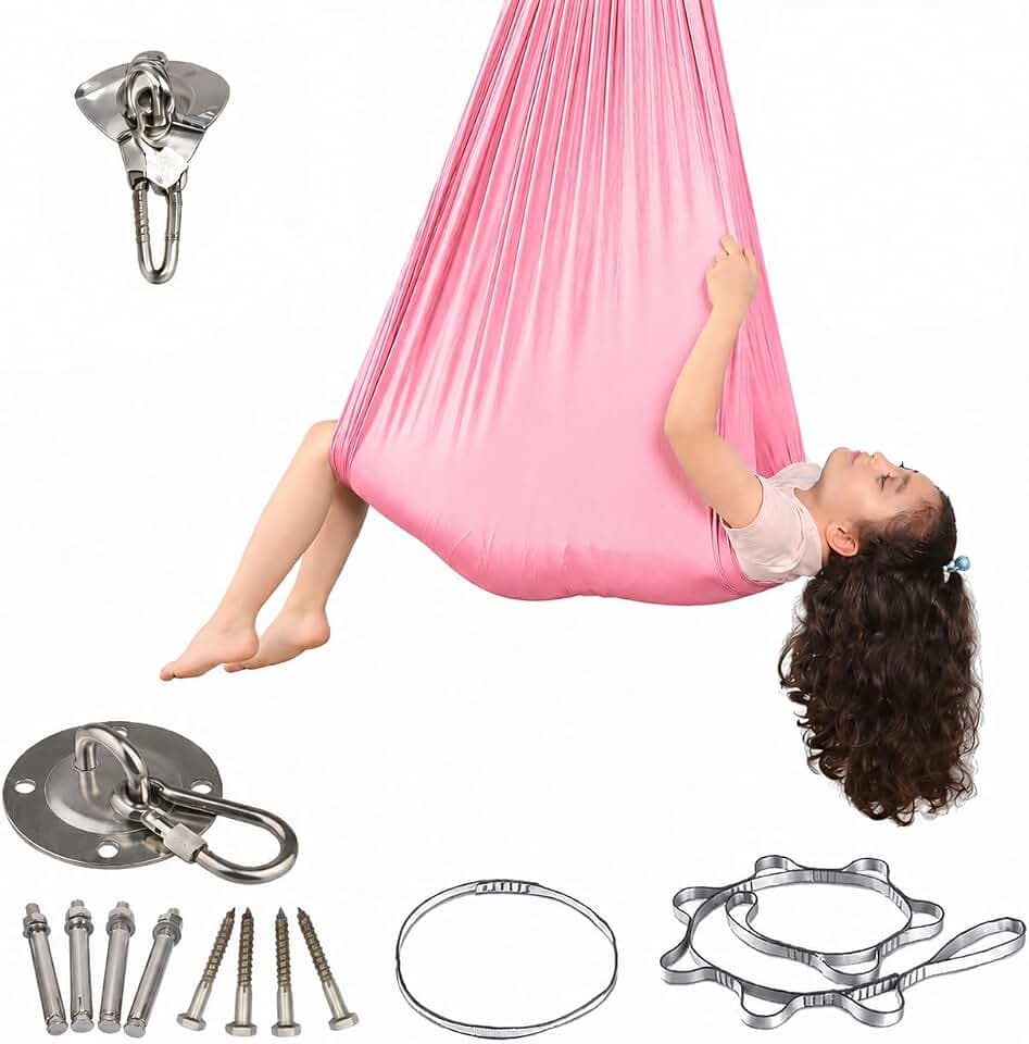 Aerial Yoga Hängematte, Sensorische Nestschaukel für Indoor & Outdoor, Anti-Gravity, mit Befestigungsset, bis 210 kg belastbar, für Entspannung, Stretching & Training (Rosa, 280 x 150 cm)