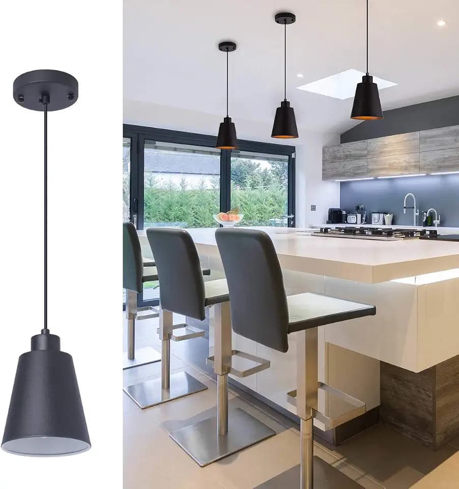 Modern Black Pendant Light Fixture 5.94'' (3-Pack) Mini 1-Light Pendant Lighting 3-Pack for Kitchen Island Industrial Hanging Pendant Light Cup Shade for Christmas Gift,Dining Room,Bar,E26,MAX60W