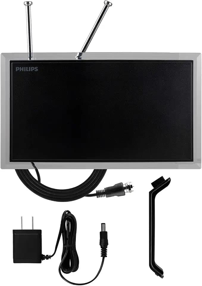 Philips Crystal Amplified Indoor TV Antenna, Extendable Dipole Rabbit Ears, 4K 1080P VHF UHF, Long Range, Amplifier Signal Booster, Digital HDTV Antenna, Smart TV Compatible, SDV3237N/27