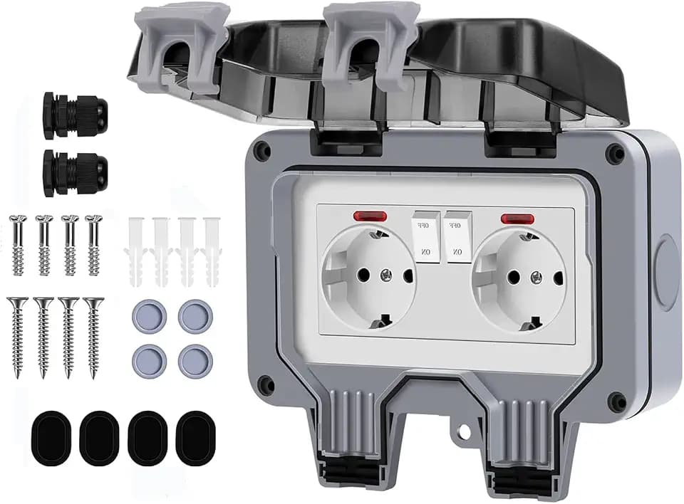 AuÃŸensteckdose IP66 wasserdicht doppelt Doppelsteckdose, Wandsteckdosen AuÃŸenanschluss Steckdosenbox, Wasserdicht 1fach abschlieÃŸbar AuÃŸensteckdose für Garten (Upgraded Socket)
