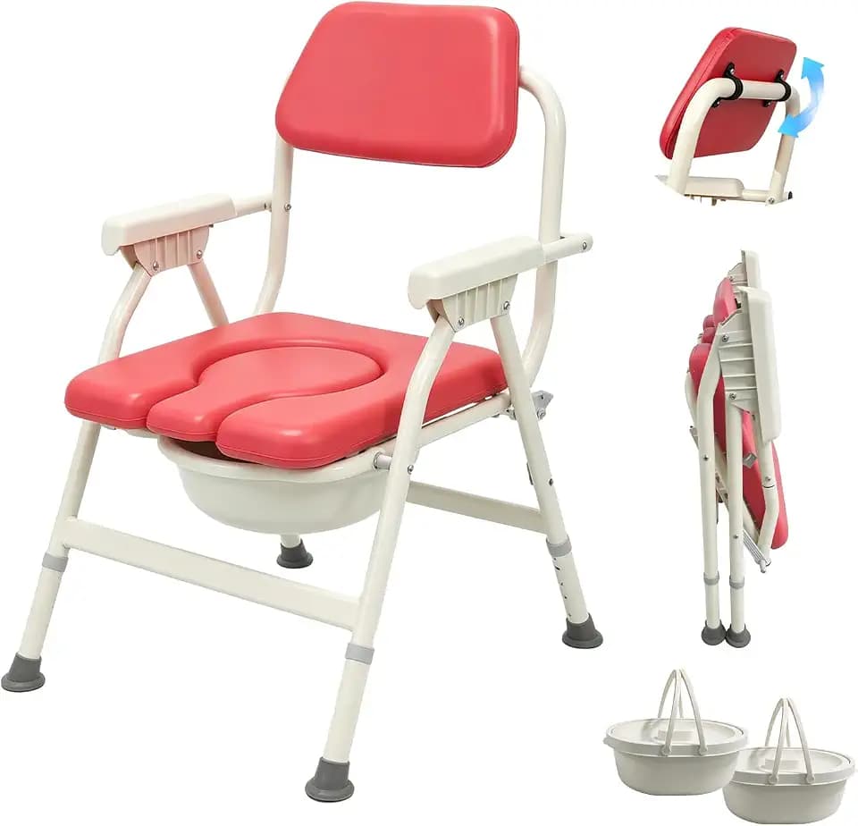 Foldable Bedside Commode,304 Steel Portable Toilet for Adults