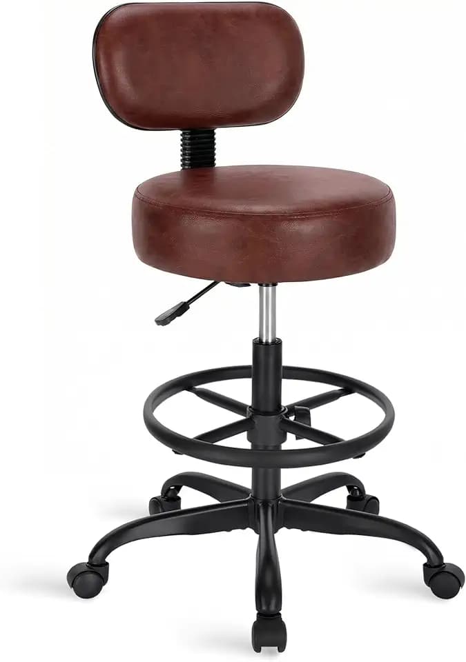 SUPERJARE Drafting Chair with Backrest, Adjustable Foot Rest Rolling Stool