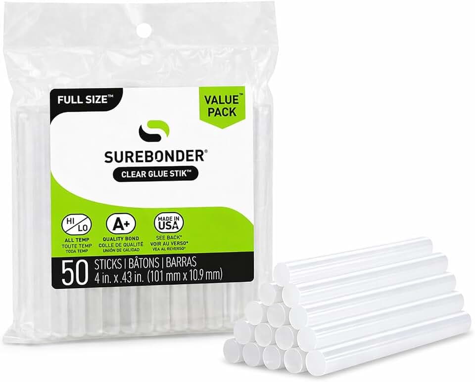 Surebonder Full Size Hot Glue Sticks 50-Pack, Clear, Non-Toxic, Multi-Temp, 4-Inch x 0.43-Inch for Full Size Glue Guns, DIY, Arts, Crafts & Home Repairs