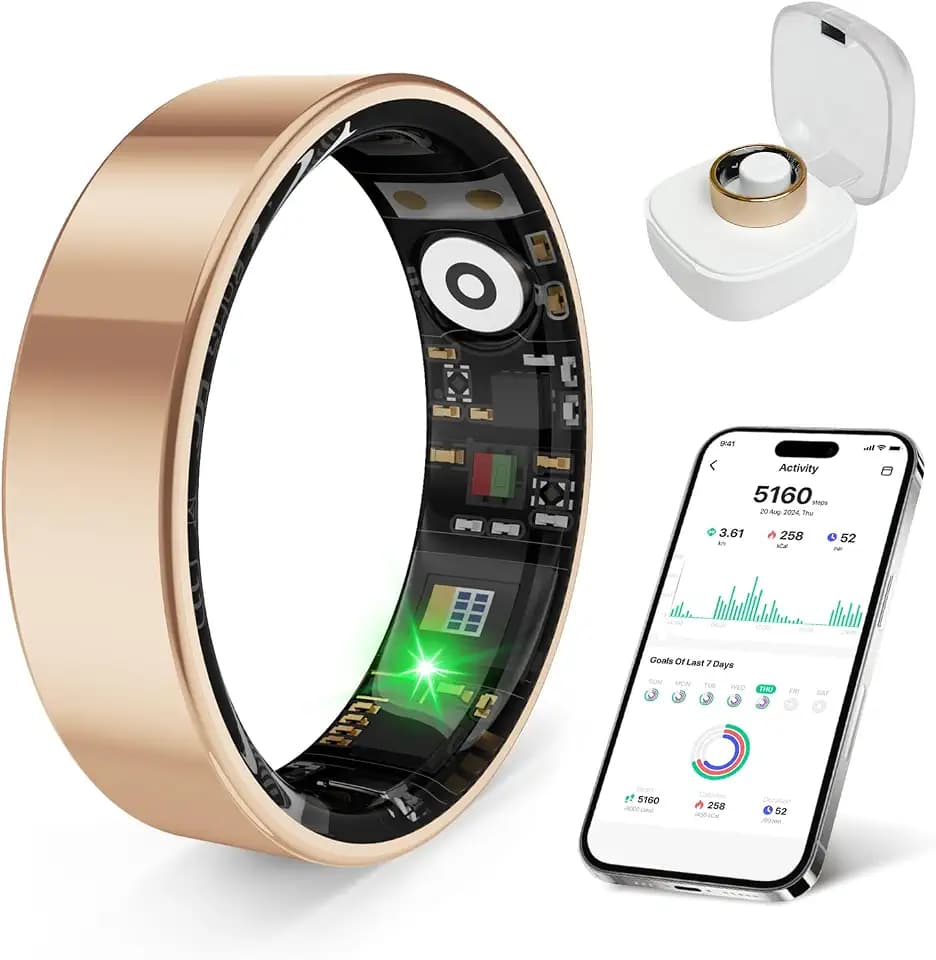 Smart Health Ring Fitness Tracker with Stress & Sleep Monitoring, Waterproof Activity Tracker, Compatible with iOS & Android, No Subscription Fee, Lightweight Wearable for Women & Men (Purple Gold, 9)