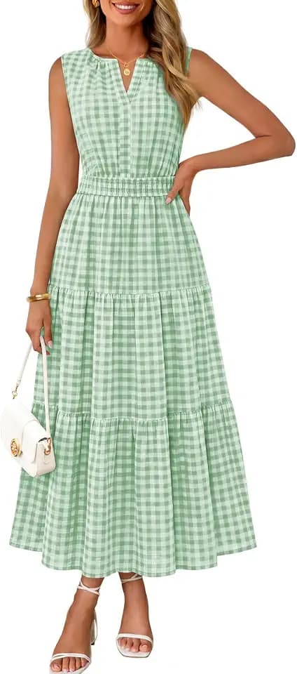 MEROKEETY Summer Casual Sleeveless V Neck Midi Maxi Cotton Dress Women 2026