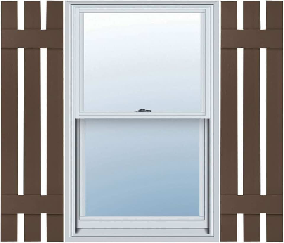 Ekena Millwork Lifetime Vinyl LS3S12X04300FB Standard Three Board Spaced, Board-n-Batten Vinyl Shutters, w/Installation Shutter-Lok's & Matching Screws (Per Pair), 12"W x 43"H, Federal Brown