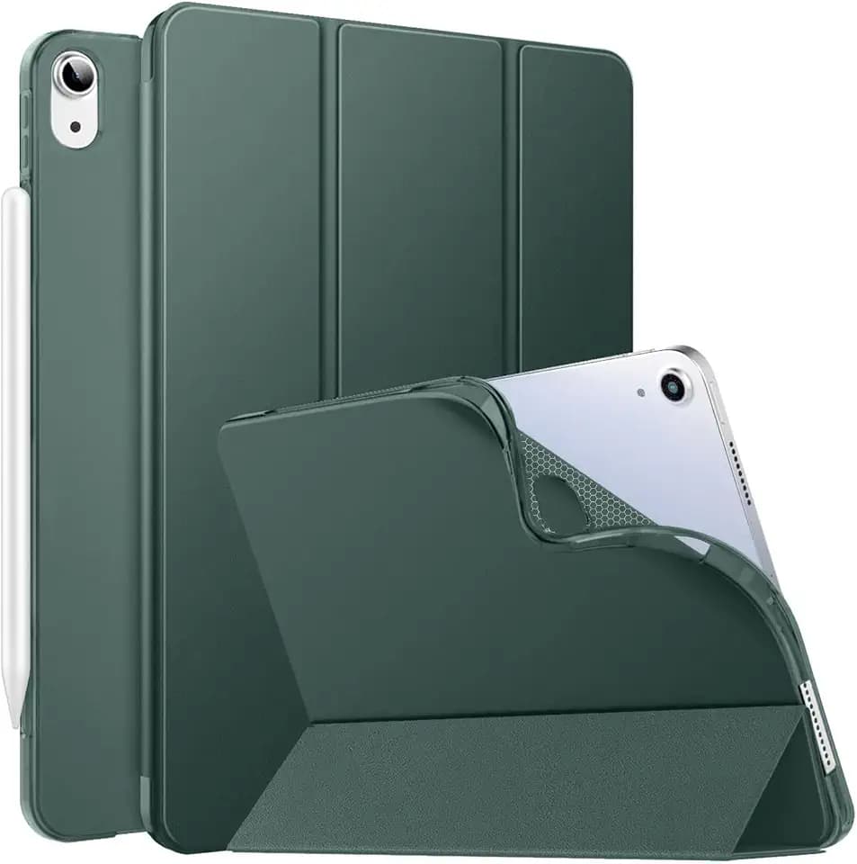 DuraSafe Cases for iPad Air 6 2024 11" Air 5 2022 Air 4 2020 10.9" [ Air 4th Air 5th 6th 11th ] A2316 A2324 A2325 A2072 A2588 Smart Trifold Lightweight Soft Silicone TPU Back Case - Dark Green