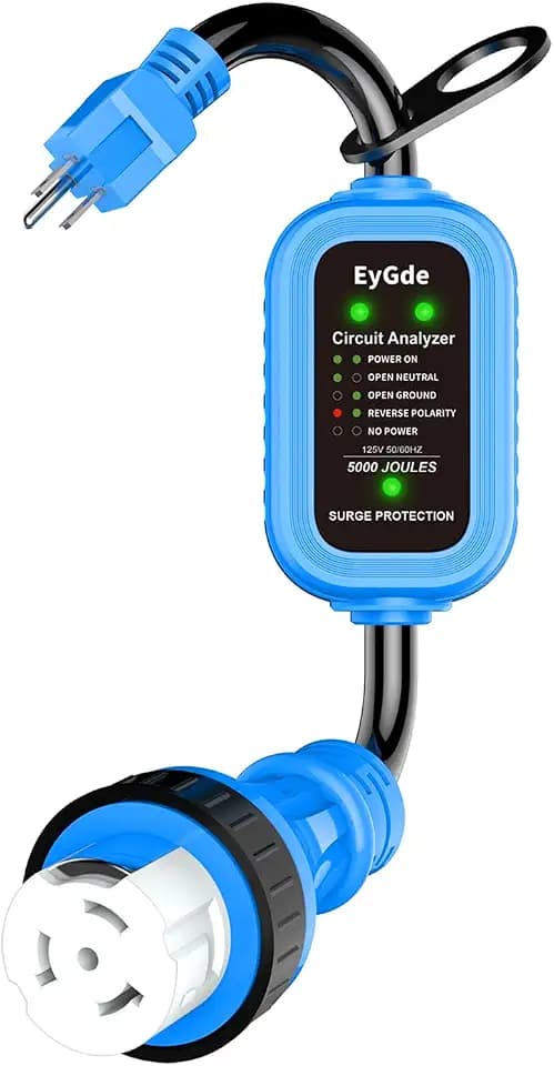 EyGde 50 Amp to 110V RV Adapter with Surge Protector 5000J, 15Amp to 50Amp RV Power Adapter with Twist Lock, Circuit Analyzer Power Guard for Camper