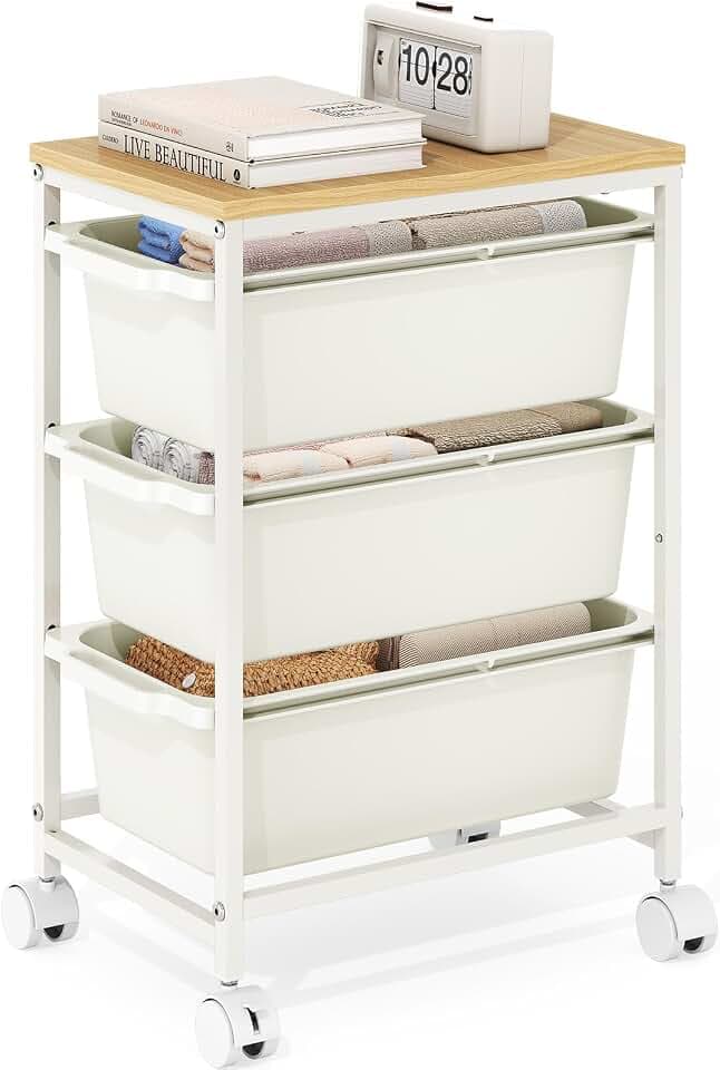 KINGBOARD Slim Rolling Cart with 3 Drawers, Metal Utility Storage Cart