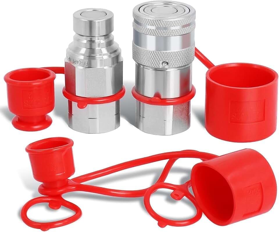 1/2" NPT Flat Face Hydraulic Couplers with 2 Extra Dust Caps(ISO16028)