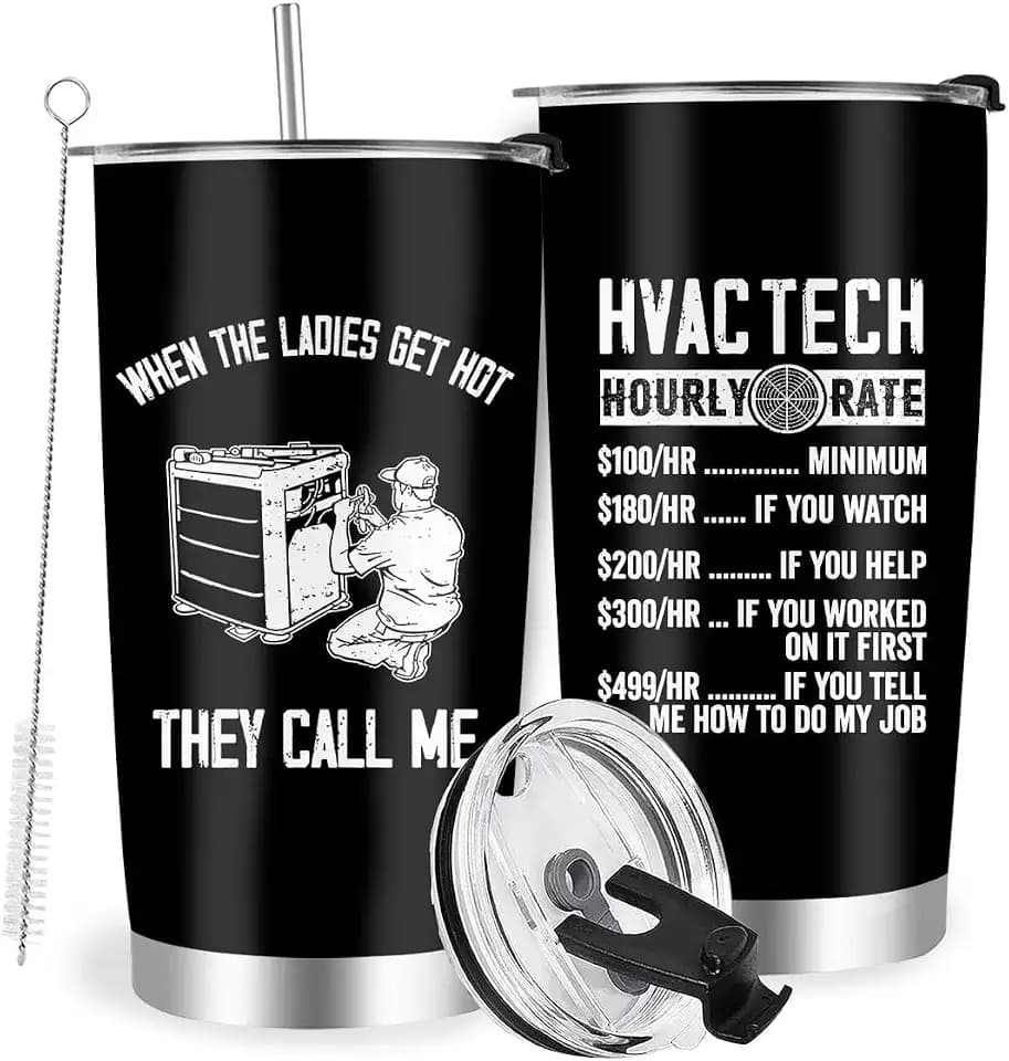 HVAC Tech Gifts for Men, Funny HVAC Technician Tumbler for Dad, Husband, Boyfriend, Cowoker, Mechanic Tradesman's Coffee Travel Mug Tumbler with Lid Straw 20oz