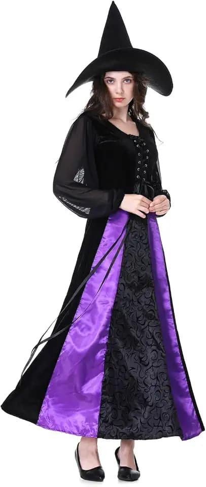 maxToonrain Hexenkostüm-Set für Damen, Cosplay-Kostüm, böse Hexenhut, Halloween-Kostüme, Outfits für Damen