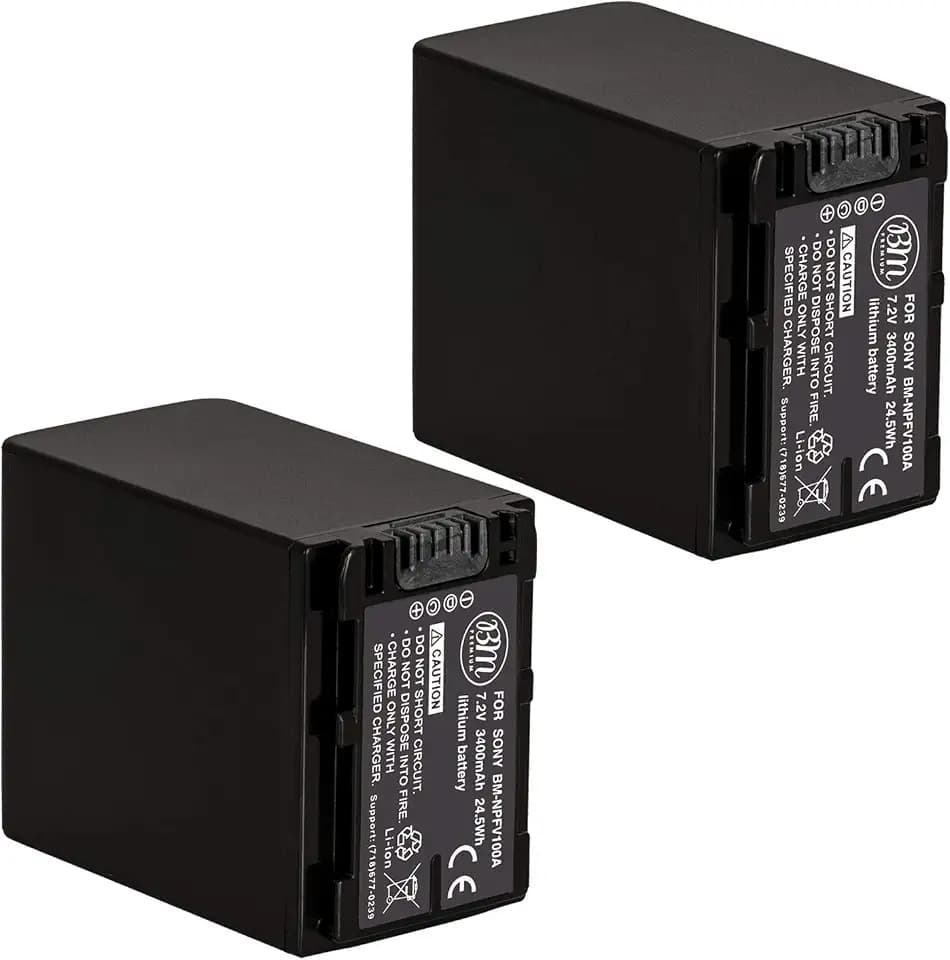 BM Premium 2 Pack NP-FV100A High Capacity Batteries for Sony FDR-AX30 FDR-AX33 FDR-AX53 FDR-AX700 FDR-AX100 FDR-AX35 HXR-MC50 HXR-MC88 HX-RNX80 PXW-Z90V NEX-VG10 NEX-VG20 NEX-VG30 NEX-VG900 Camcorders