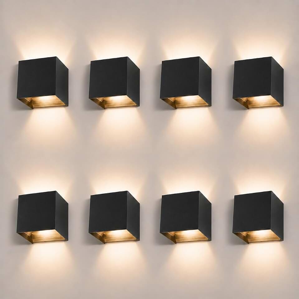 ledmo 8 Stücke 12W LED Wandleuchte Innen/Aussen Schwarz 2700-3000K Warmweiß | Auf und ab Einstellbarer Lichtstrahl、Mattes Aussehen、Einfache Installation、IP65 Leicht gegen jedes Wetter、Wärme dein Zuhause