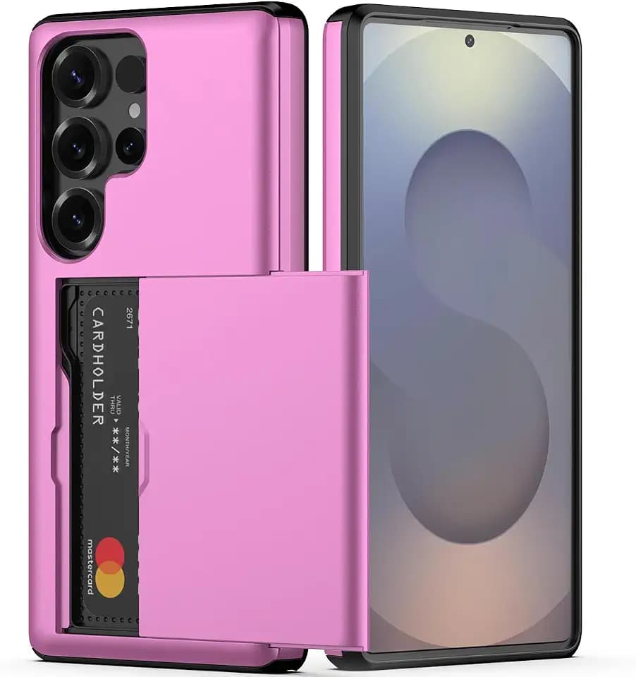 Nvollnoe for Samsung Galaxy S25 Ultra Case with Card Holder Hot Pink